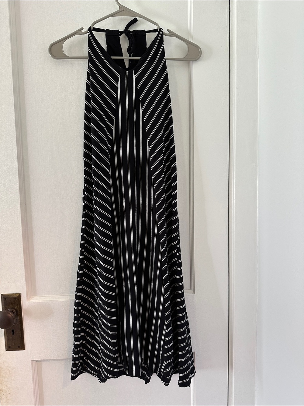 Athleta Black and White Striped Halter-Neck Maxi Dress